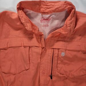 Coleman Men's Large Orange Salmon Short‎ Sleeve Vented Fishing Camping Shirt